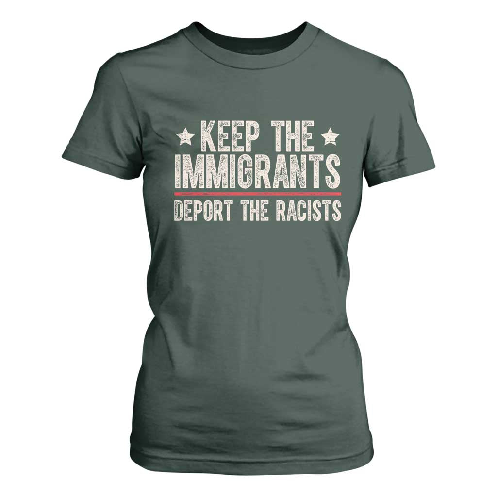 Keep The Immigrants Deport The Racists T Shirt For Women Vintage Star TS11 Dark Forest Green Print Your Wear