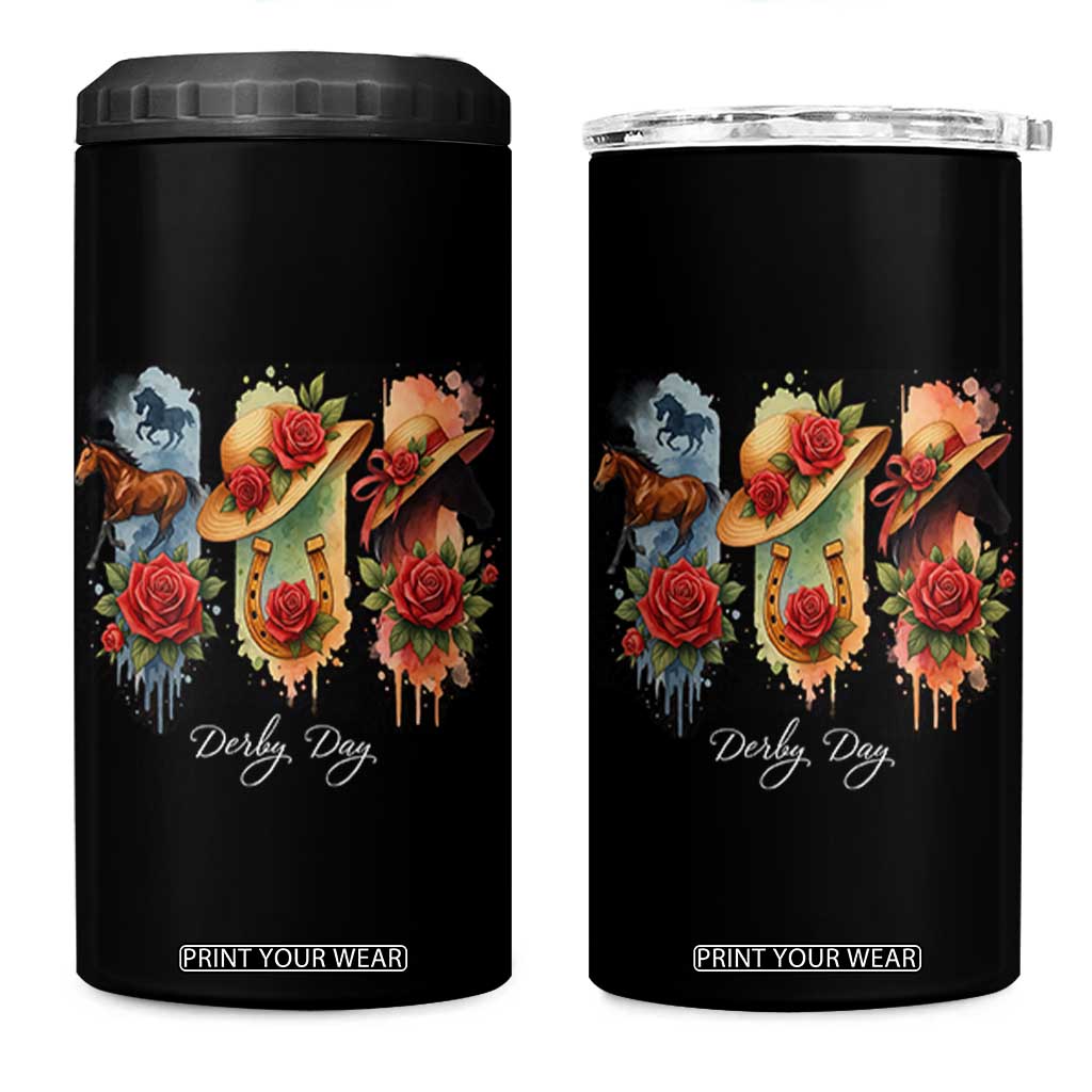 Ky Derby Day 4 in 1 Can Cooler Tumbler Horse Racing Nice Hat Mint Julep and Roses TS02 One Size: 16 oz Black Print Your Wear