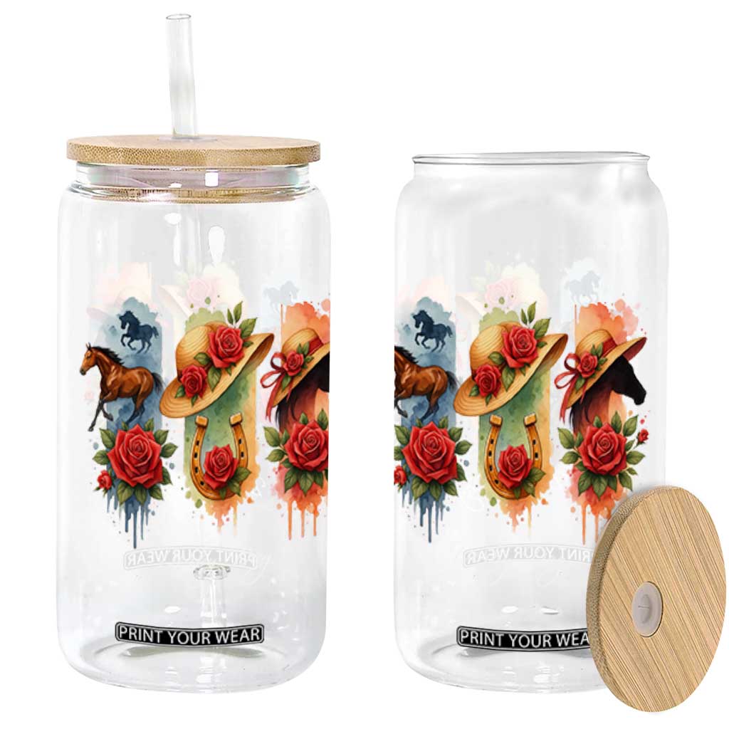 Ky Derby Day Glass Can Horse Racing Nice Hat Mint Julep and Roses TS02 Black Print Your Wear