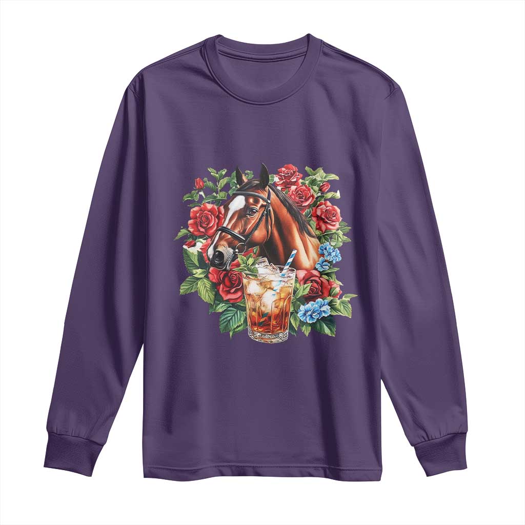Ky Derby Day Party Long Sleeve Shirt Mint Juleps and Roses Horse Racing TS02 Purple Print Your Wear
