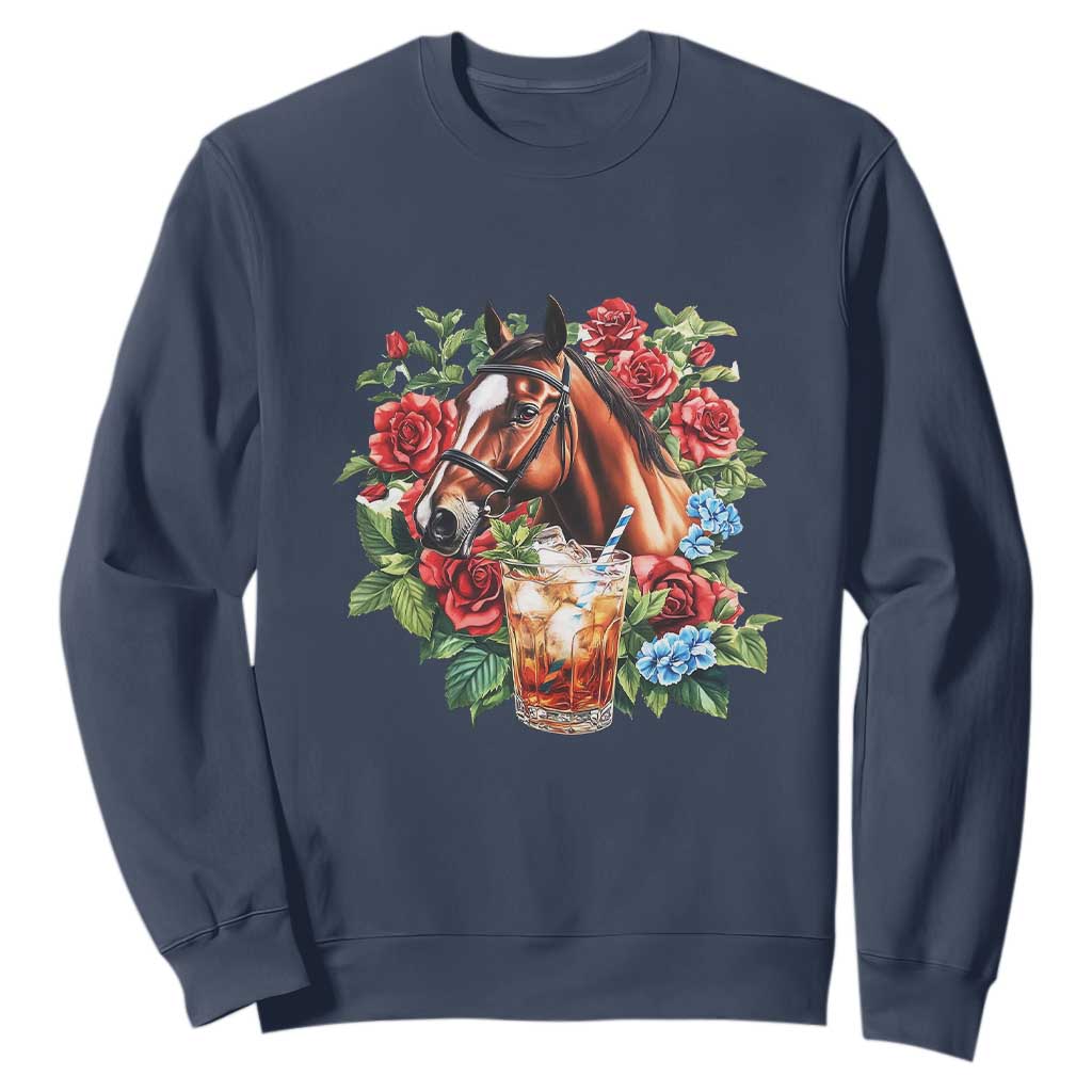 Ky Derby Day Party Sweatshirt Mint Juleps and Roses Horse Racing TS02 Navy Print Your Wear