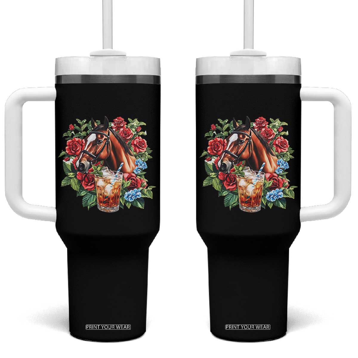Ky Derby Day Party Tumbler With Handle Mint Juleps and Roses Horse Racing TS02 One Size: 40 oz Black Print Your Wear