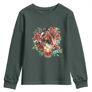 Ky Derby Day Party Youth Sweatshirt Mint Juleps and Roses Horse Racing TS02 Dark Forest Green Print Your Wear