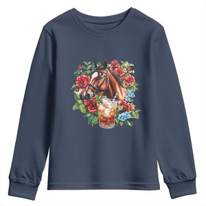 Ky Derby Day Party Youth Sweatshirt Mint Juleps and Roses Horse Racing TS02 Navy Print Your Wear