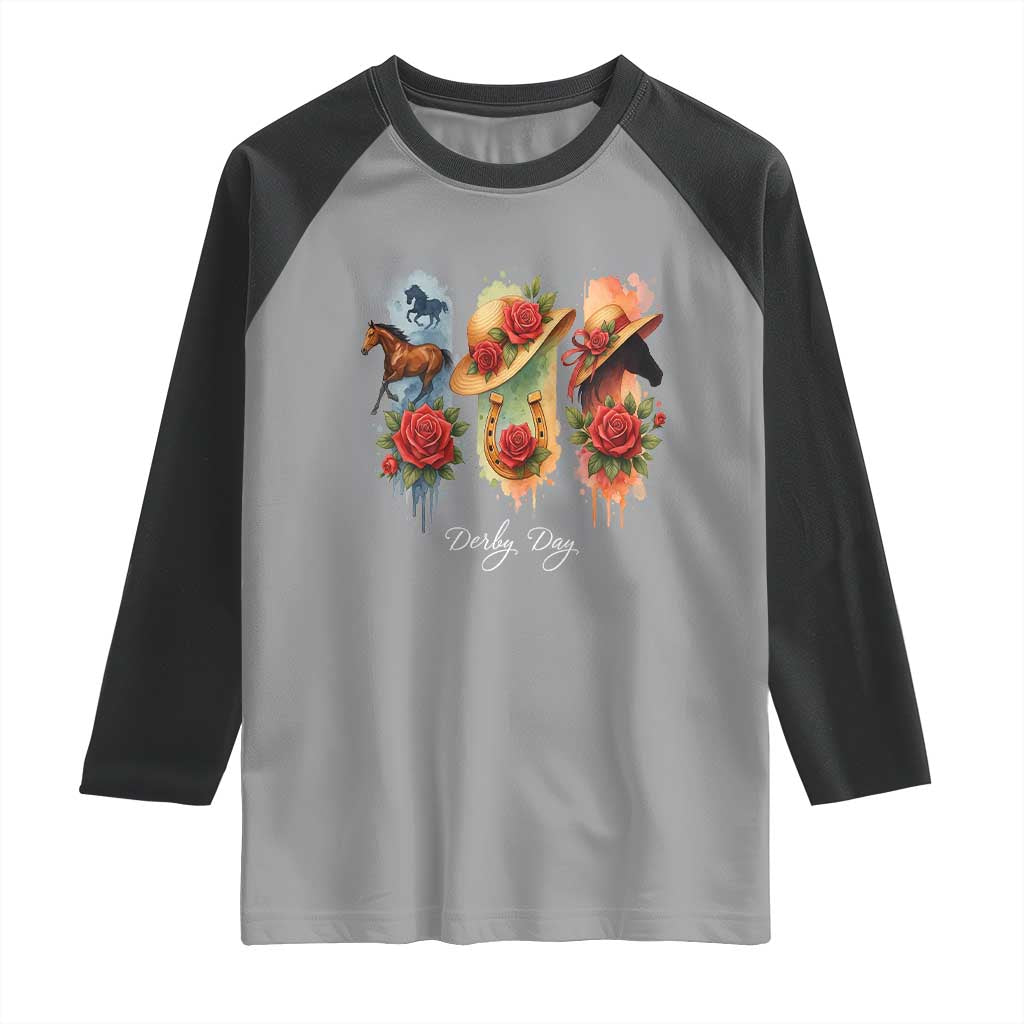 Ky Derby Day Raglan Shirt Horse Racing Nice Hat Mint Julep and Roses TS02 Sport Gray Black Print Your Wear