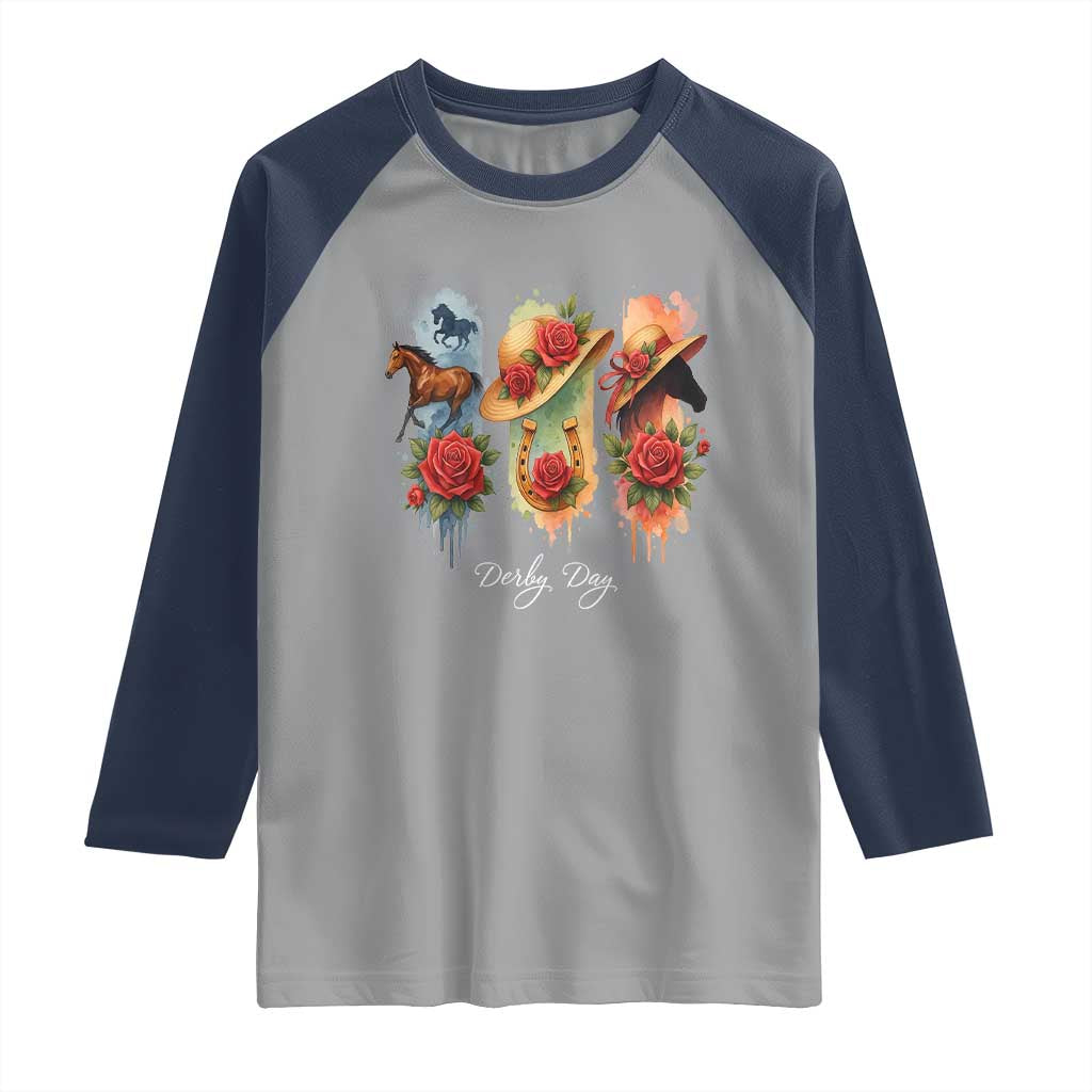 Ky Derby Day Raglan Shirt Horse Racing Nice Hat Mint Julep and Roses TS02 Sport Gray Navy Print Your Wear