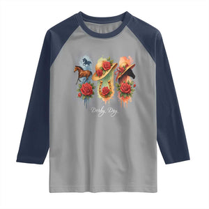 Ky Derby Day Raglan Shirt Horse Racing Nice Hat Mint Julep and Roses TS02 Sport Gray Navy Print Your Wear