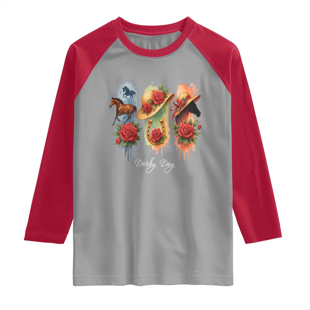 Ky Derby Day Raglan Shirt Horse Racing Nice Hat Mint Julep and Roses TS02 Sport Gray Red Print Your Wear