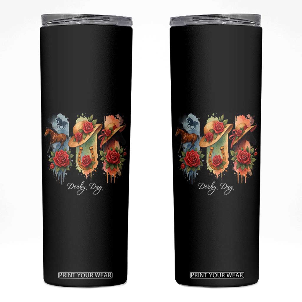Ky Derby Day Skinny Tumbler Horse Racing Nice Hat Mint Julep and Roses TS02 Black Print Your Wear