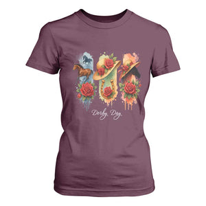Ky Derby Day T Shirt For Women Horse Racing Nice Hat Mint Julep and Roses TS02 Maroon Print Your Wear