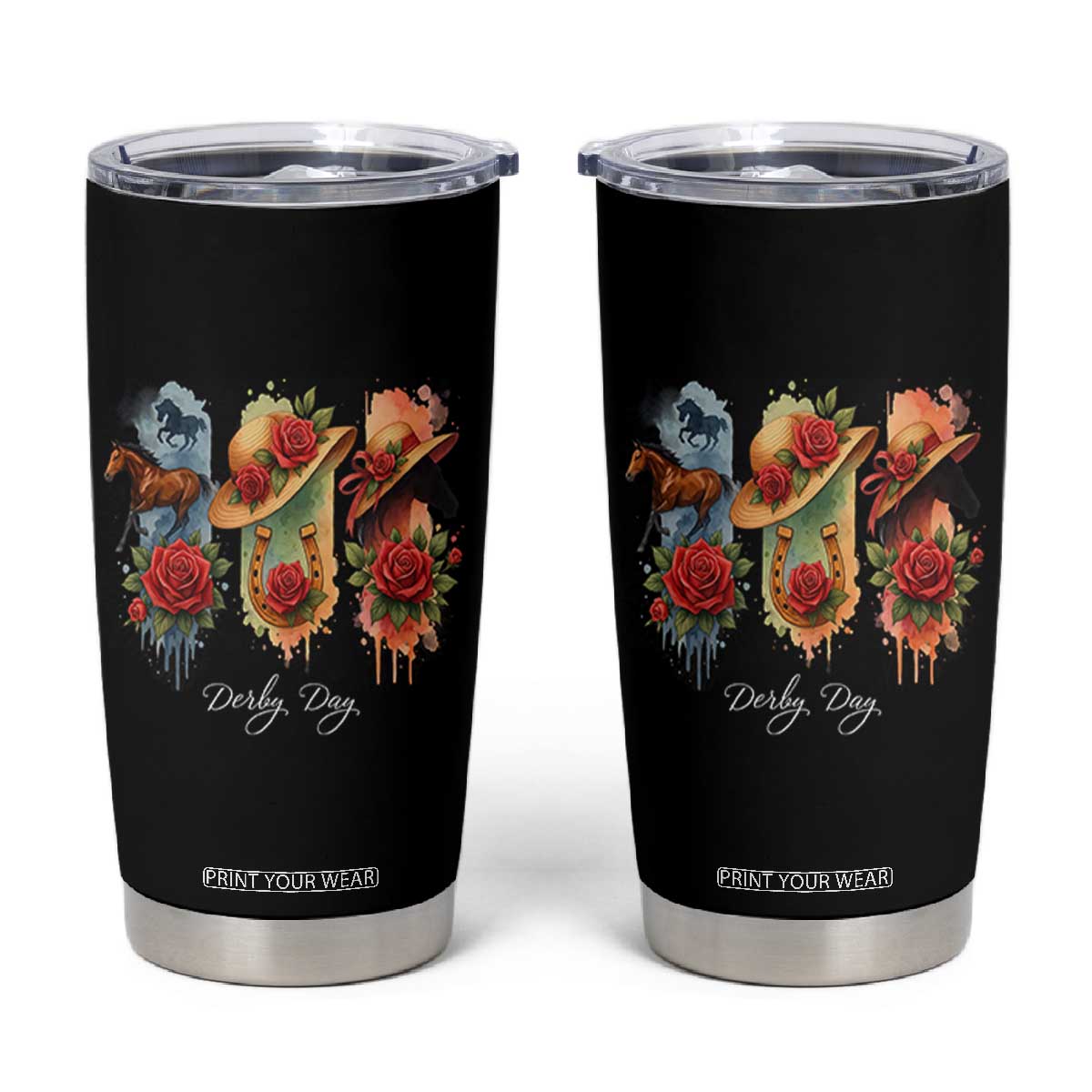 Ky Derby Day Tumbler Cup Horse Racing Nice Hat Mint Julep and Roses TS02 Black Print Your Wear