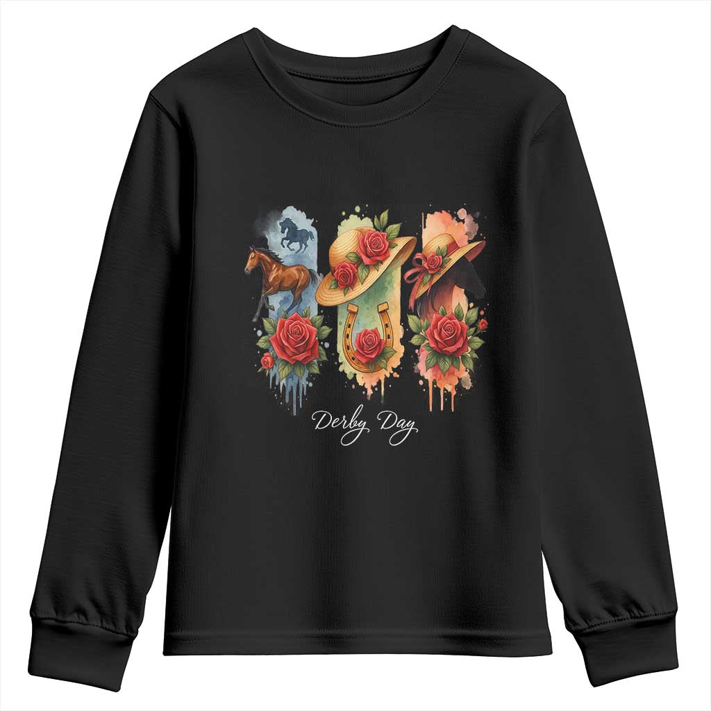Ky Derby Day Youth Sweatshirt Horse Racing Nice Hat Mint Julep and Roses TS02 Black Print Your Wear