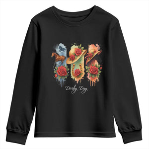 Ky Derby Day Youth Sweatshirt Horse Racing Nice Hat Mint Julep and Roses TS02 Black Print Your Wear