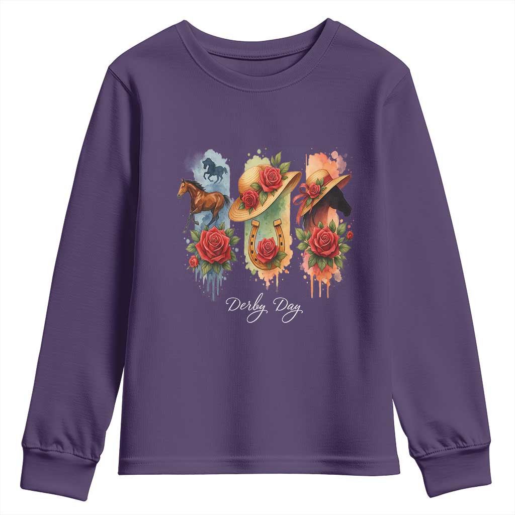 Ky Derby Day Youth Sweatshirt Horse Racing Nice Hat Mint Julep and Roses TS02 Purple Print Your Wear