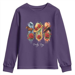 Ky Derby Day Youth Sweatshirt Horse Racing Nice Hat Mint Julep and Roses TS02 Purple Print Your Wear