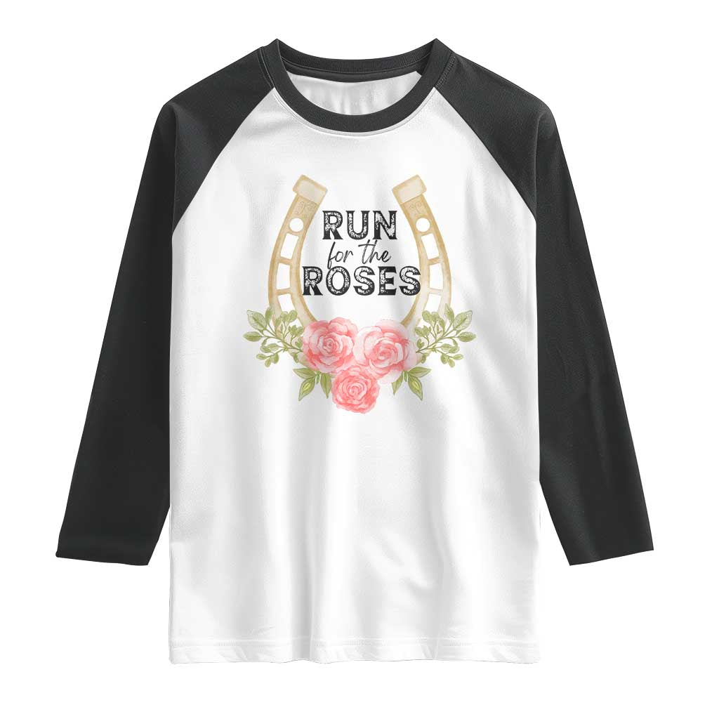 Ky Derby Horse Racing Raglan Shirt Horses and Roses TS02 White Black Print Your Wear