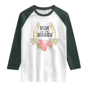 Ky Derby Horse Racing Raglan Shirt Horses and Roses TS02 White Dark Forest Green Print Your Wear