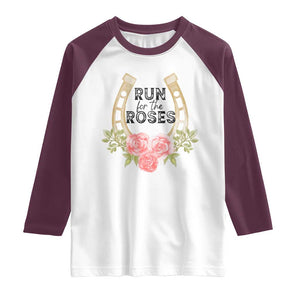 Ky Derby Horse Racing Raglan Shirt Horses and Roses TS02 White Maroon Print Your Wear