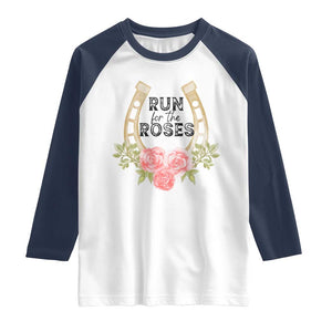 Ky Derby Horse Racing Raglan Shirt Horses and Roses TS02 White Navy Print Your Wear