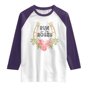 Ky Derby Horse Racing Raglan Shirt Horses and Roses TS02 White Purple Print Your Wear