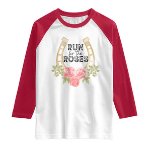 Ky Derby Horse Racing Raglan Shirt Horses and Roses TS02 White Red Print Your Wear