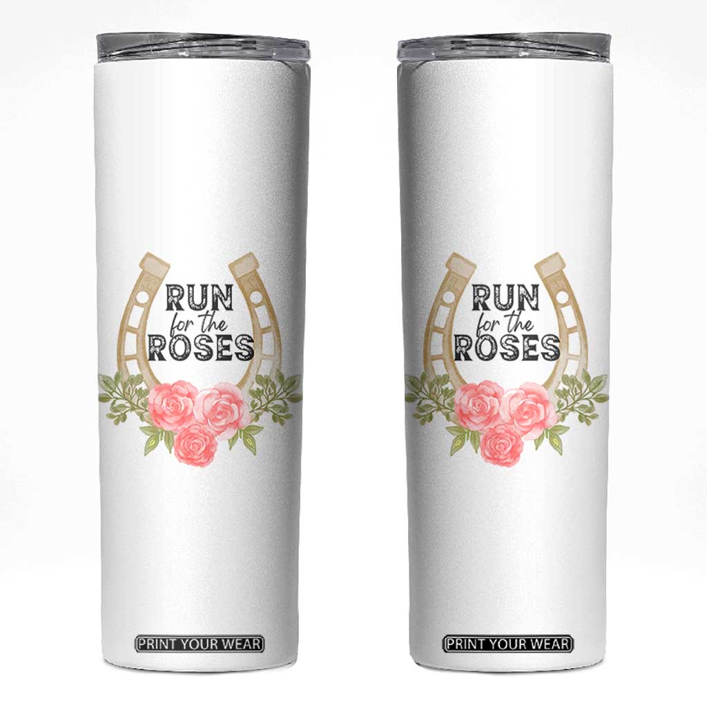 Ky Derby Horse Racing Skinny Tumbler Horses and Roses TS02 White Print Your Wear