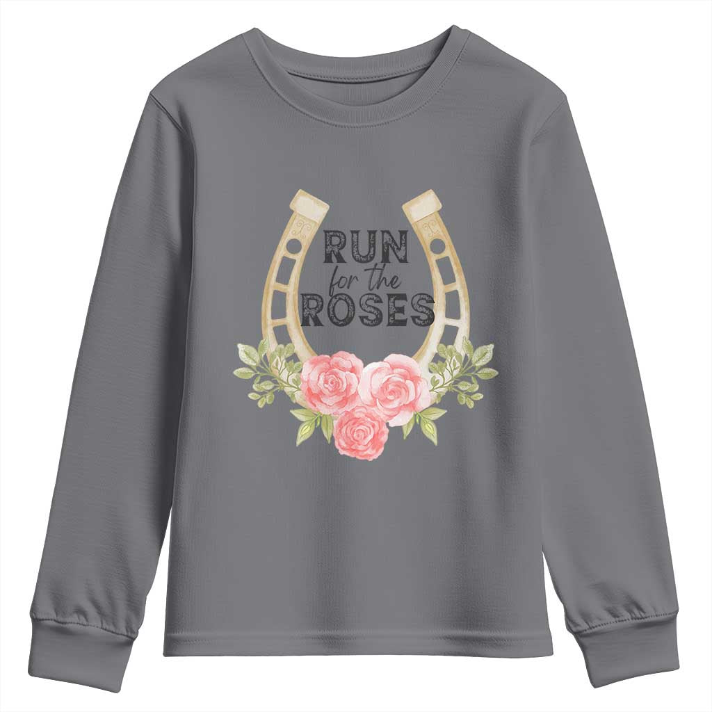 Ky Derby Horse Racing Youth Sweatshirt Horses and Roses TS02 Charcoal Print Your Wear