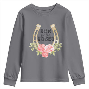 Ky Derby Horse Racing Youth Sweatshirt Horses and Roses TS02 Charcoal Print Your Wear