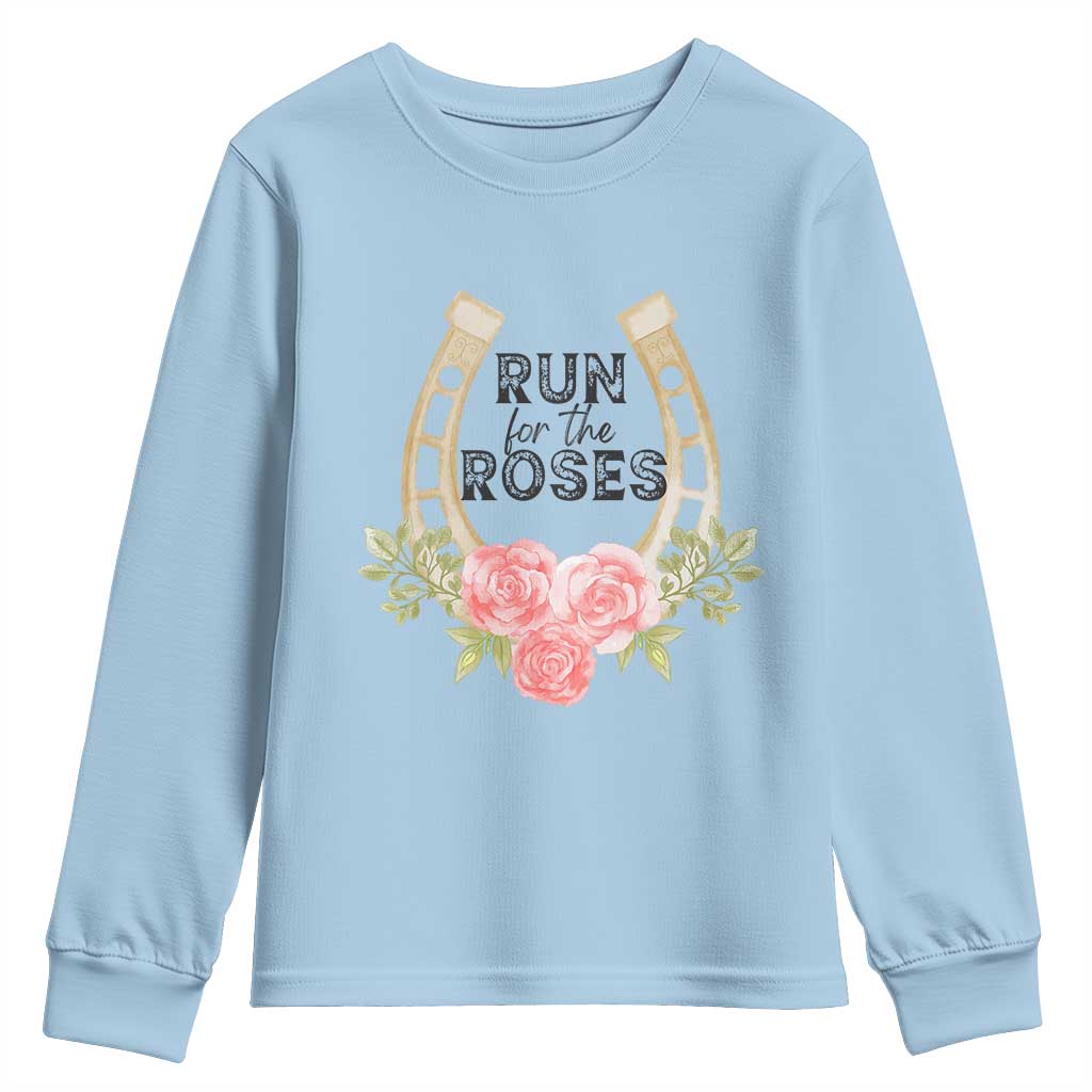 Ky Derby Horse Racing Youth Sweatshirt Horses and Roses TS02 Light Blue Print Your Wear