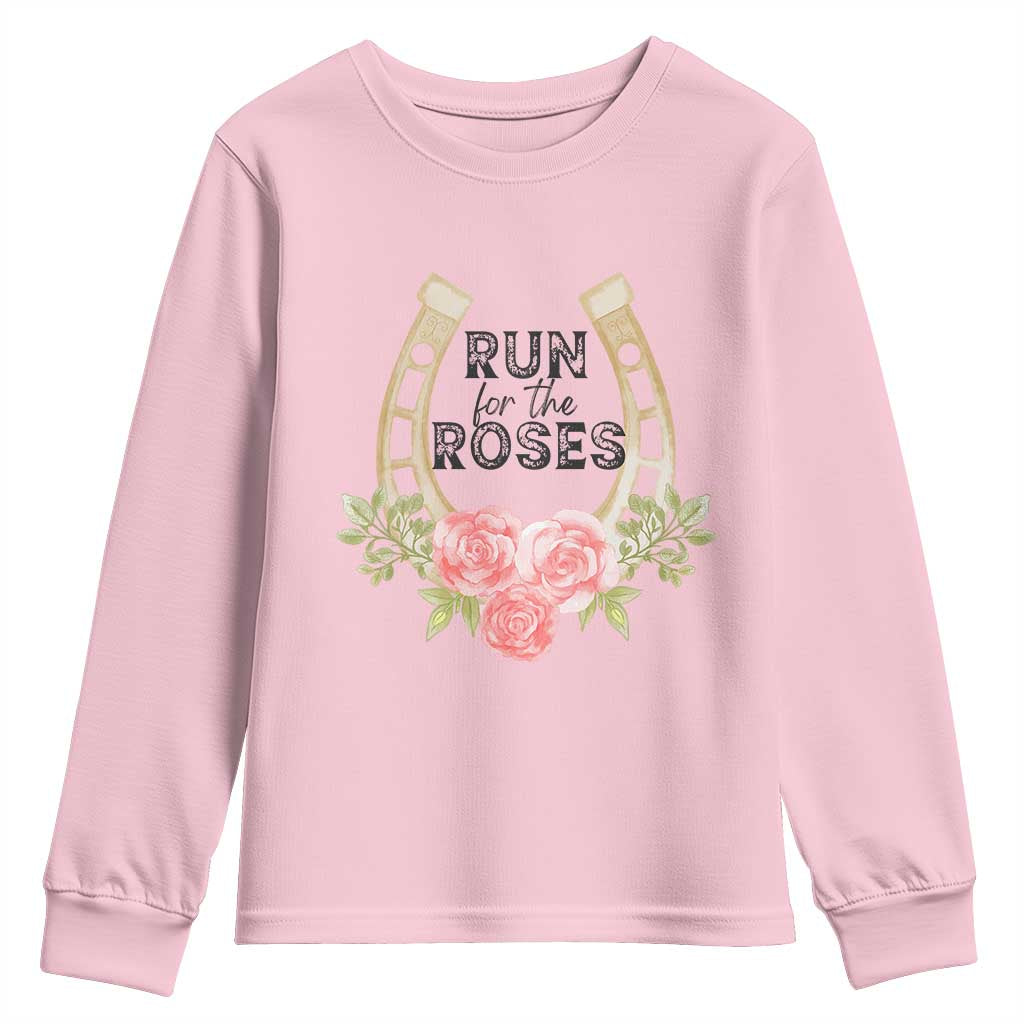Ky Derby Horse Racing Youth Sweatshirt Horses and Roses TS02 Light Pink Print Your Wear