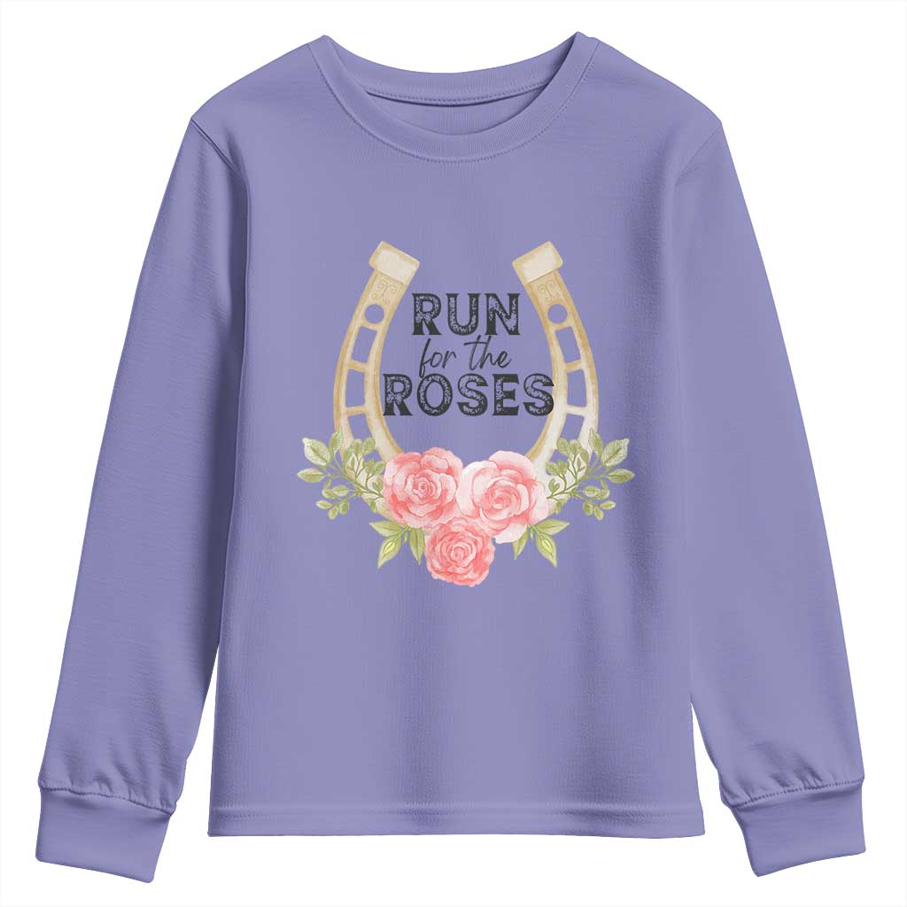 Ky Derby Horse Racing Youth Sweatshirt Horses and Roses TS02 Violet Print Your Wear