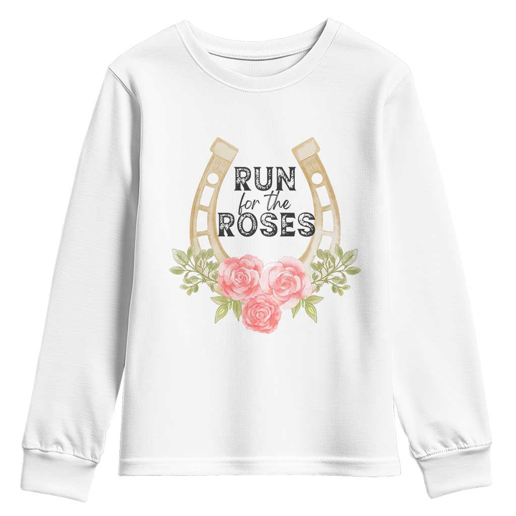Ky Derby Horse Racing Youth Sweatshirt Horses and Roses TS02 White Print Your Wear