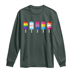 LGBT Rainbow Popsicles Long Sleeve Shirt Summer Ice Cream LGBTQ Pride Ally TS10 Dark Forest Green Print Your Wear