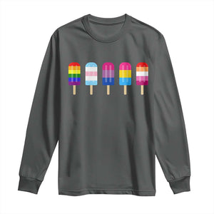 LGBT Rainbow Popsicles Long Sleeve Shirt Summer Ice Cream LGBTQ Pride Ally TS10 Dark Heather Print Your Wear
