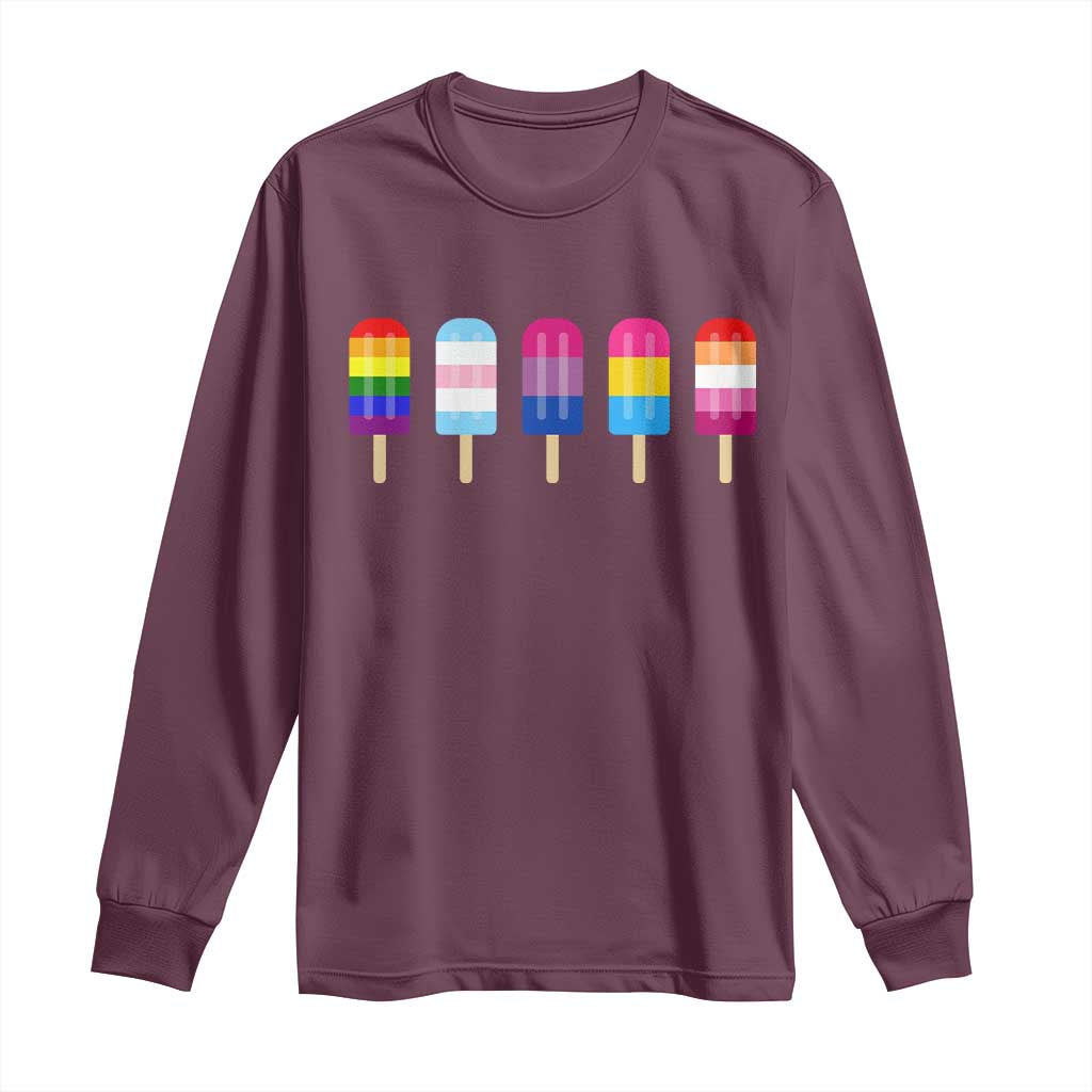 LGBT Rainbow Popsicles Long Sleeve Shirt Summer Ice Cream LGBTQ Pride Ally TS10 Maroon Print Your Wear