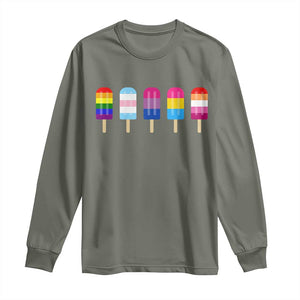 LGBT Rainbow Popsicles Long Sleeve Shirt Summer Ice Cream LGBTQ Pride Ally TS10 Military Green Print Your Wear