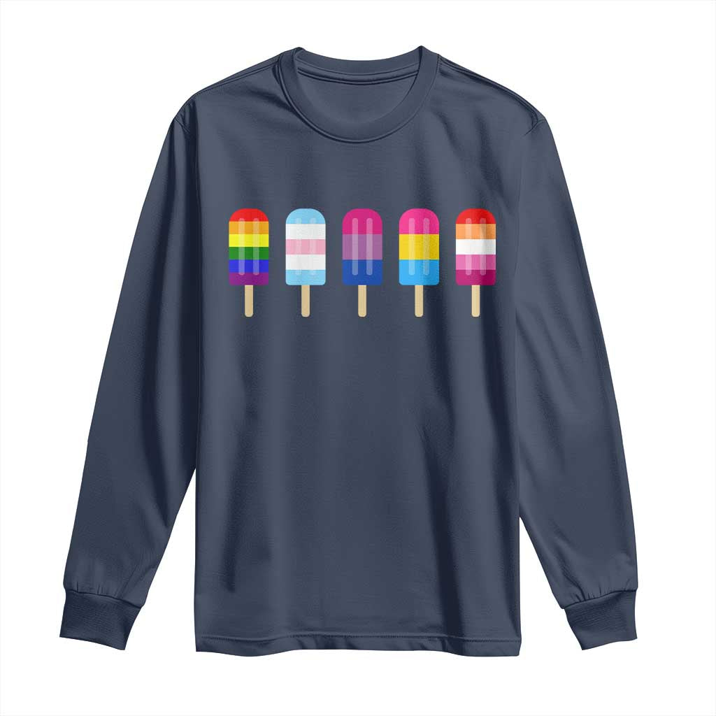 LGBT Rainbow Popsicles Long Sleeve Shirt Summer Ice Cream LGBTQ Pride Ally TS10 Navy Print Your Wear