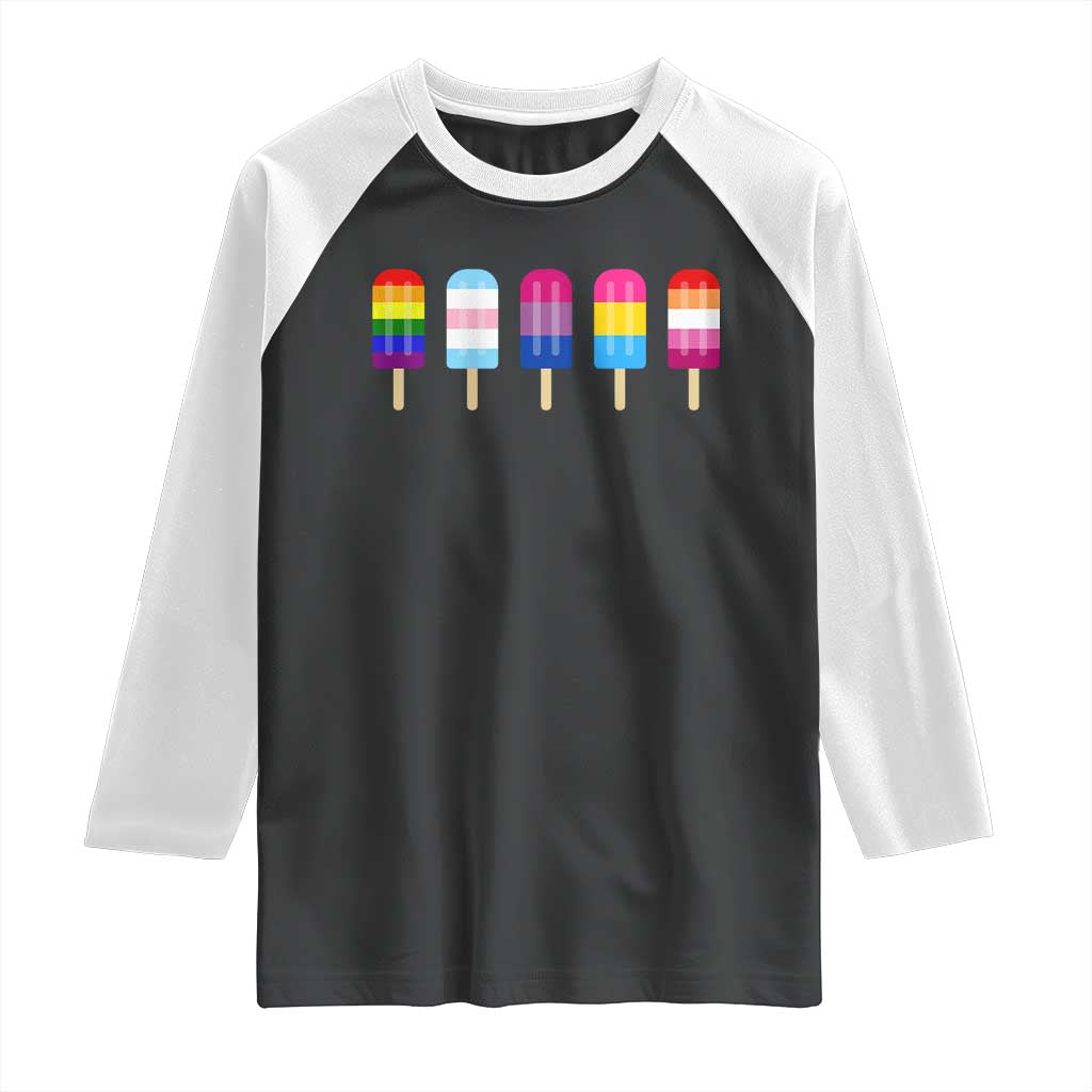 LGBT Rainbow Popsicles Raglan Shirt Summer Ice Cream LGBTQ Pride Ally TS10 Black White Print Your Wear