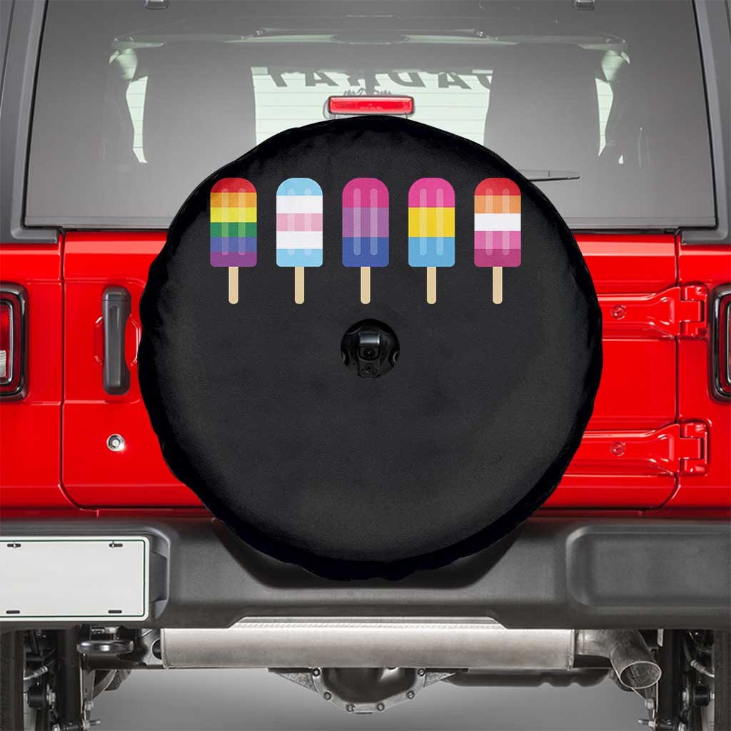 LGBT Rainbow Popsicles Spare Tire Cover Summer Ice Cream LGBTQ Pride Ally TS10 Black Print Your Wear
