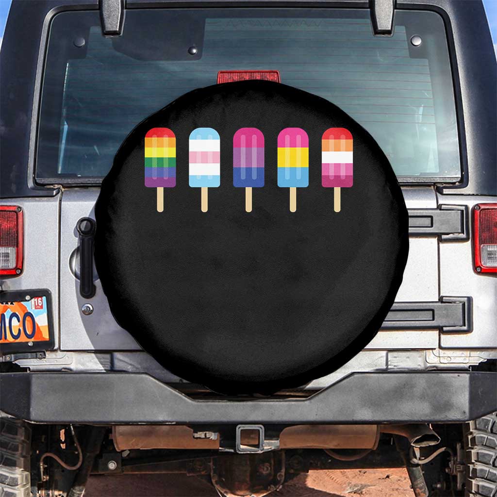 LGBT Rainbow Popsicles Spare Tire Cover Summer Ice Cream LGBTQ Pride Ally TS10 No hole Black Print Your Wear