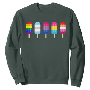 LGBT Rainbow Popsicles Sweatshirt Summer Ice Cream LGBTQ Pride Ally TS10 Dark Forest Green Print Your Wear