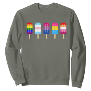 LGBT Rainbow Popsicles Sweatshirt Summer Ice Cream LGBTQ Pride Ally TS10 Military Green Print Your Wear