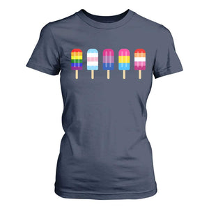 LGBT Rainbow Popsicles T Shirt For Women Summer Ice Cream LGBTQ Pride Ally TS10 Navy Print Your Wear