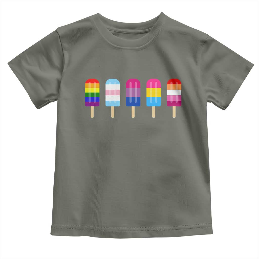 LGBT Rainbow Popsicles Toddler T Shirt Summer Ice Cream LGBTQ Pride Ally TS10 Military Green Print Your Wear
