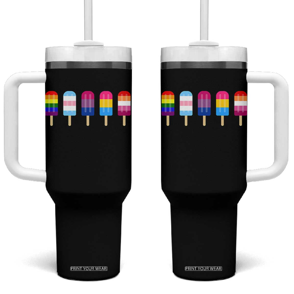 LGBT Rainbow Popsicles Tumbler With Handle Summer Ice Cream LGBTQ Pride Ally TS10 One Size: 40 oz Black Print Your Wear
