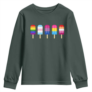 LGBT Rainbow Popsicles Youth Sweatshirt Summer Ice Cream LGBTQ Pride Ally TS10 Dark Forest Green Print Your Wear