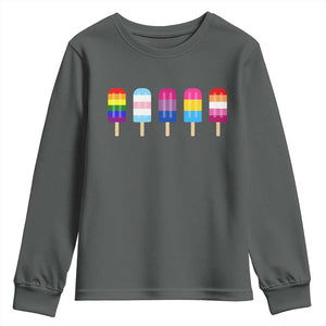 LGBT Rainbow Popsicles Youth Sweatshirt Summer Ice Cream LGBTQ Pride Ally TS10 Dark Heather Print Your Wear