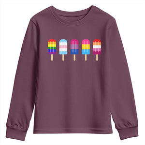 LGBT Rainbow Popsicles Youth Sweatshirt Summer Ice Cream LGBTQ Pride Ally TS10 Maroon Print Your Wear