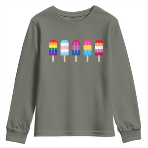 LGBT Rainbow Popsicles Youth Sweatshirt Summer Ice Cream LGBTQ Pride Ally TS10 Military Green Print Your Wear