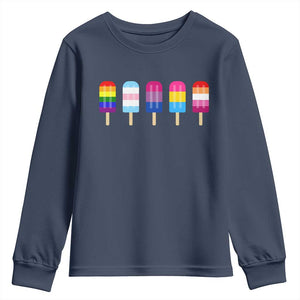 LGBT Rainbow Popsicles Youth Sweatshirt Summer Ice Cream LGBTQ Pride Ally TS10 Navy Print Your Wear